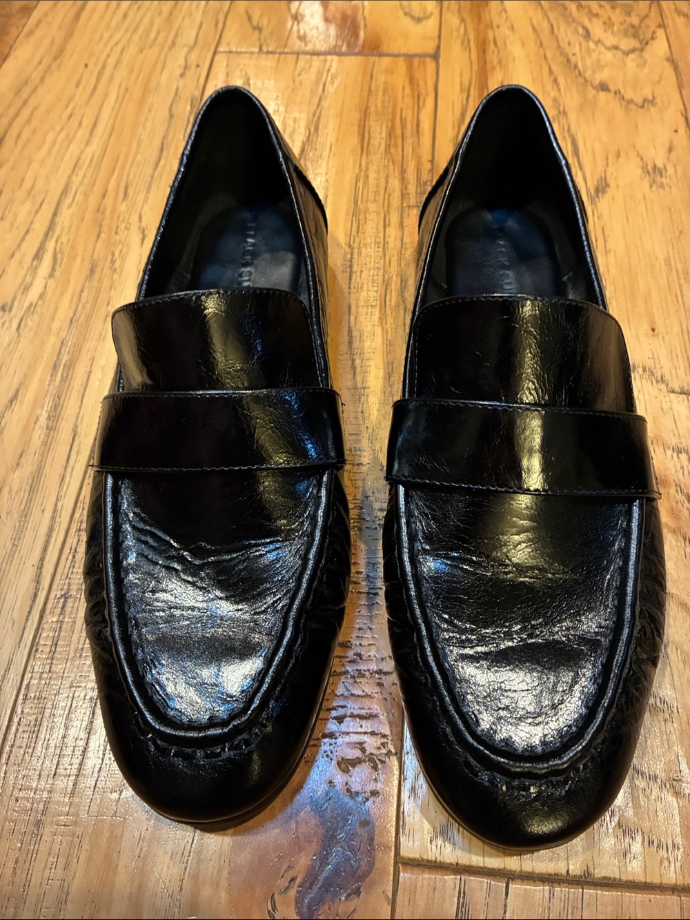 Women's Black Leather Penny Loafers - Classic Slip-On Flats